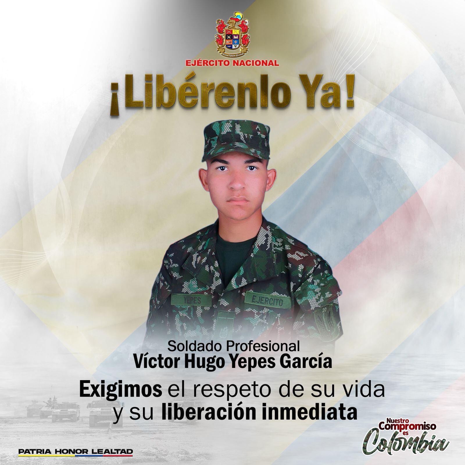 Víctor Hugo Yepes García, soldado profesional secuestrado en Cauca.