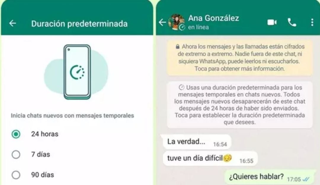 La opción de mensajes temporales de WhatsApp