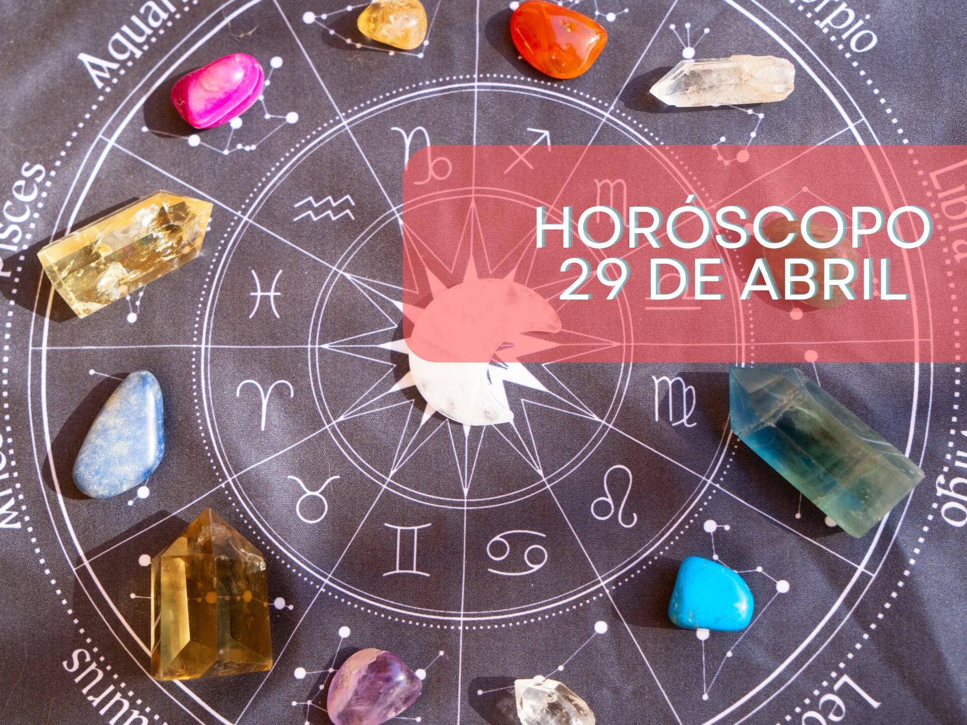 Cristales curativos para la salud sobre un círculo con los signos del zodiaco (GettyImages)