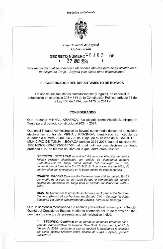 Decreto No. 0402 del 27 de mayo de 2026