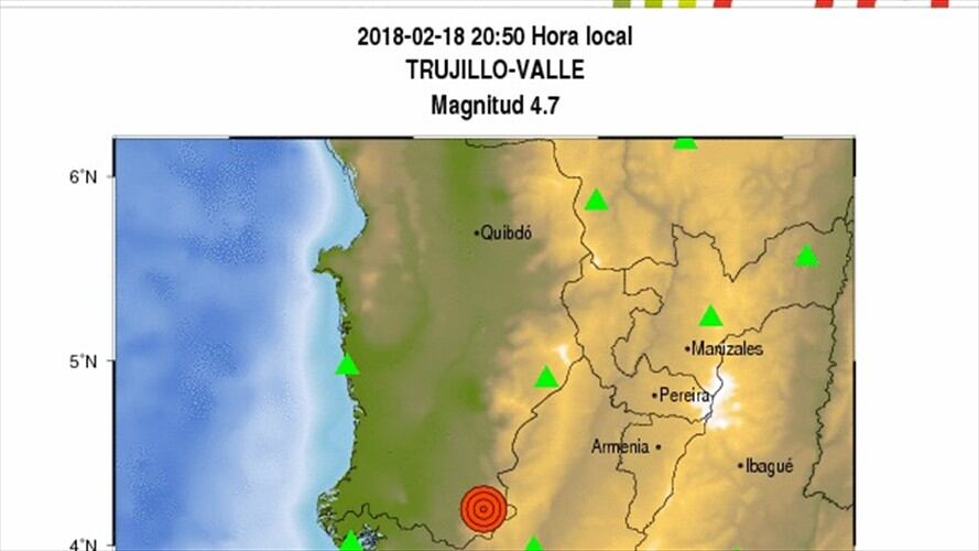 El epicentro fue el municipio de Trujillo, con una profundidad de 97 Km.. Foto: Servicio Geológico Colombiano.