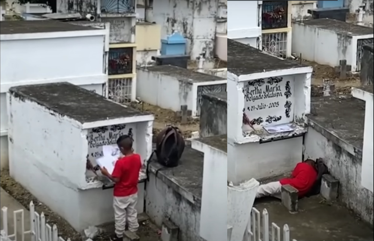 Niño visita la tumba de su madre, le muestra sus calificaciones y duerme a su lado