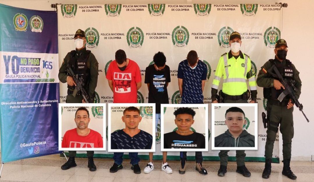 Cuatro personas fueron capturadas por los delitos de secuestro extorsivo, extorsión, hurto agravado, porte ilegal de armas y concierto para delinquir.