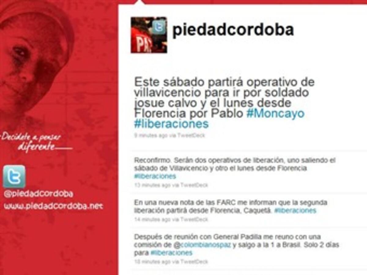 El sábado y el lunes próximos serán las liberaciones de Moncayo y Calvo, dice Piedad Córdoba