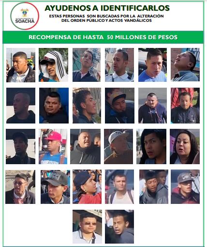 Identifican 26 responsables de desmanes en Soacha y ofrecen recompensa de 50 millones