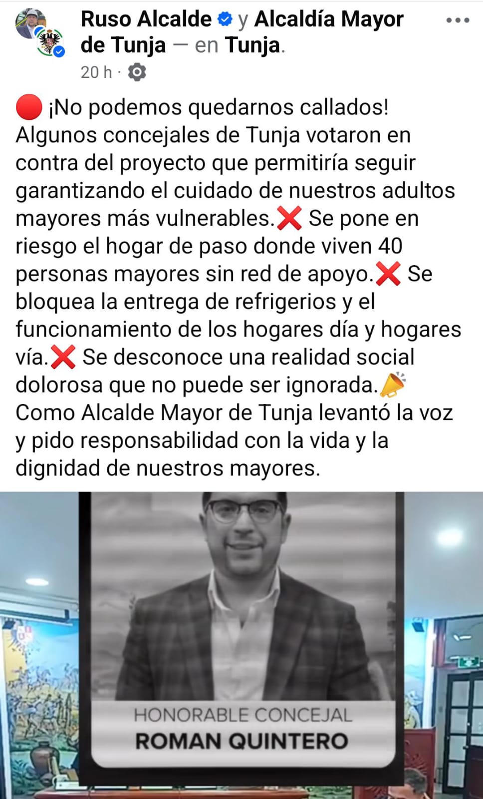 "Nos dicen que es urgente, pero todavía hay tiempo para corregir lo que está mal. Lo que hay detrás de esta insistencia no es una preocupación por los adultos mayores". Quintero.