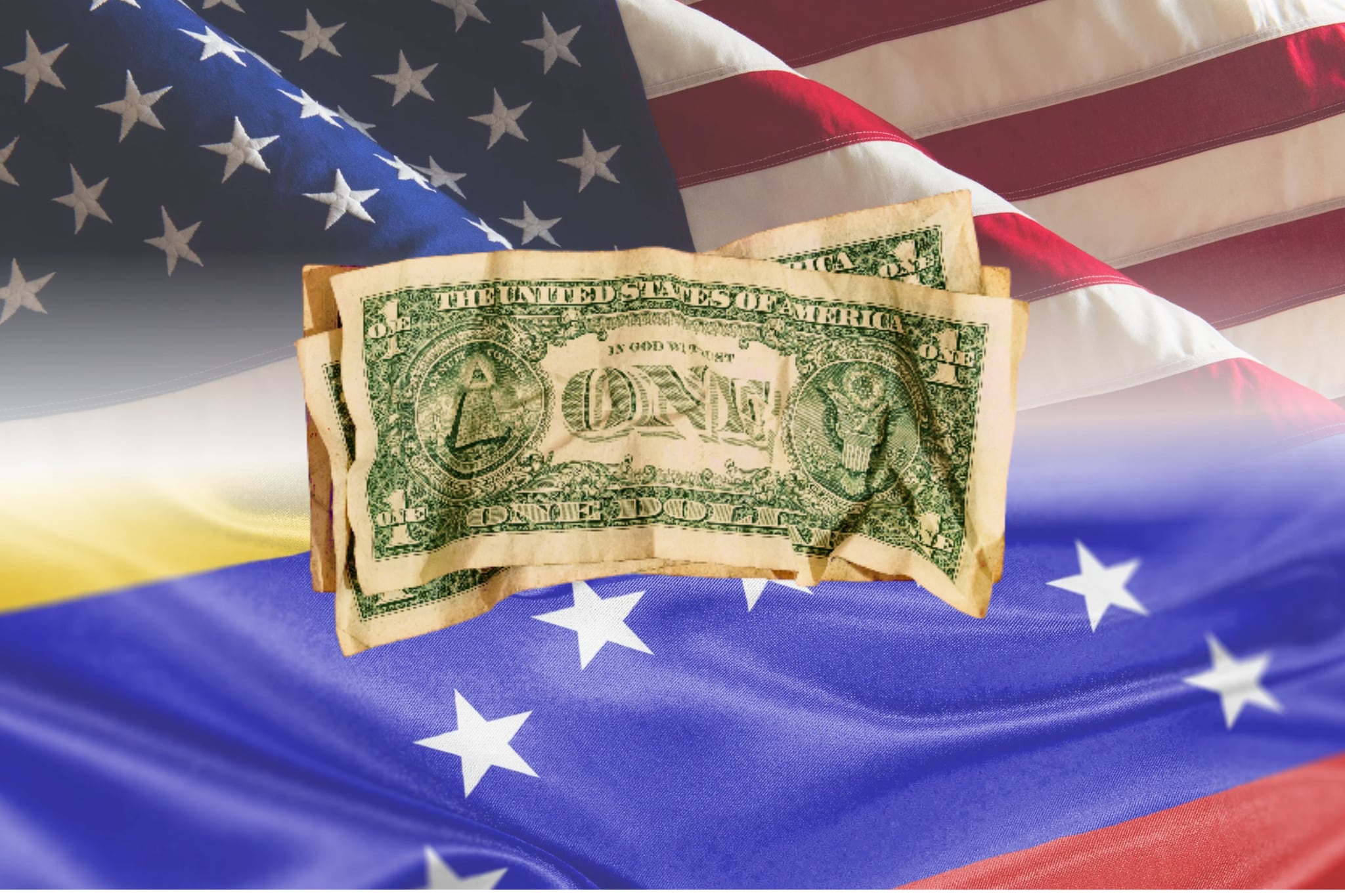 Imagen de la bandera de Estados Unidos tomada de Getty Imagenes (Crédito: 	Tetra Images) // Imagen de la bandera de Venezuela tomada de Getty Imagenes (Crédito: Mariano Sayno)  // Imagen del dólar tomada de Getty Imagenes (Crédito: Javier Zayas Photography)