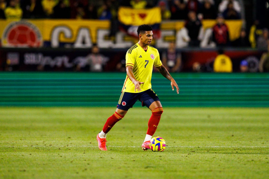 LOS ANGELES, CA - JANUARY 28: Colombia forward Diego Valoyes (7) during the international friendly between USMNT and Colombia on January 28, 2023 at Dignity Health Sports Park in Carson, CA. (Photo by Ric Tapia/Icon Sportswire via Getty Images)