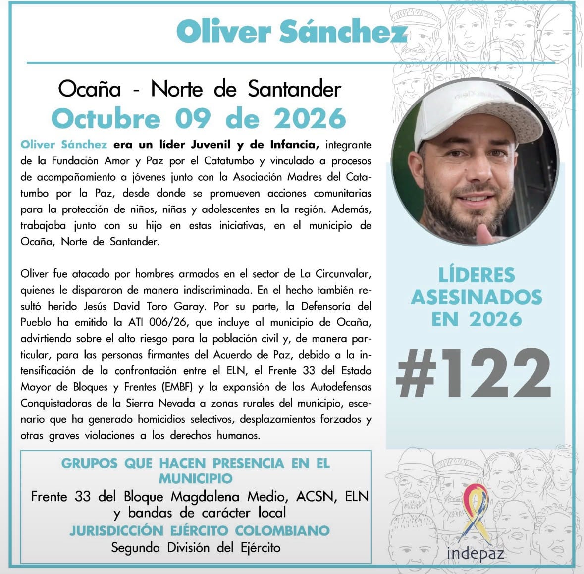Oliver Sánchez. / Foto: Indepaz.