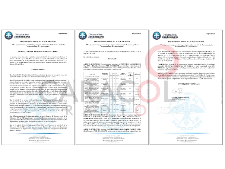 Apartes de la resolución del departamento de Cundinamarca