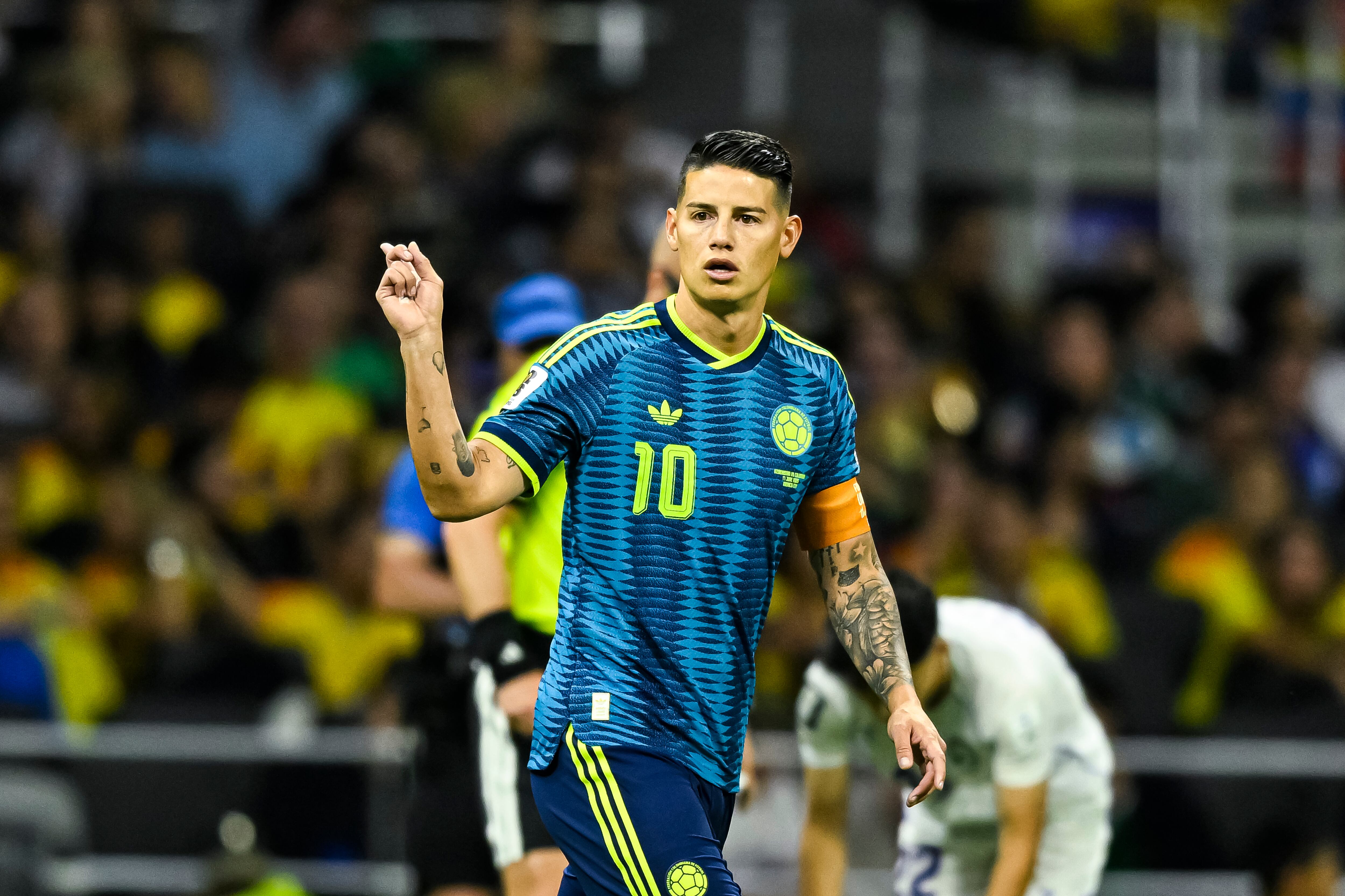 MEXICO CITY, MEXICO - JUNE 17: James Rodriguez of Colombia looks on during the FIFA World Cup 2026 Group K match between Uzbekistan and Colombia at Mexico City Stadium on June 17, 2026 in Mexico City, Mexico. (Photo by Martín Fonseca/Eurasia Sport Images/Getty Images)