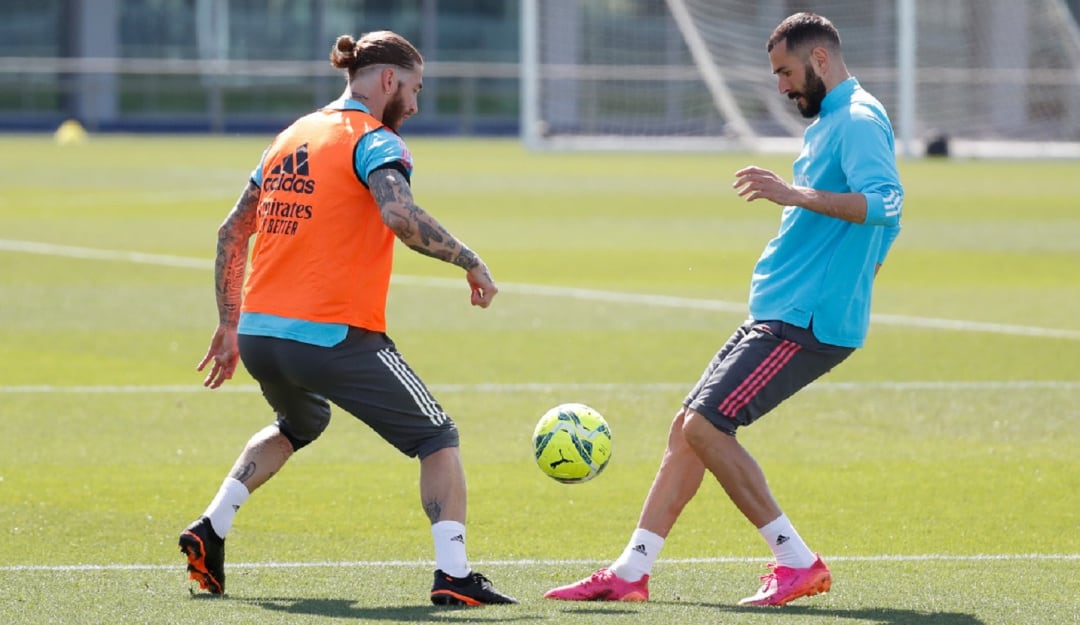 Sergio Ramos en su regreso a los entrenamientos durante esta semana.