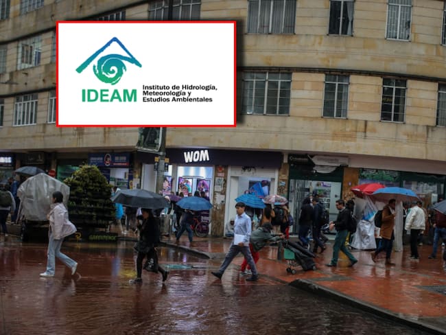 Lluvias intensas en Colombia y logo del IDEAM. Fotos: Getty Images y suministrada.