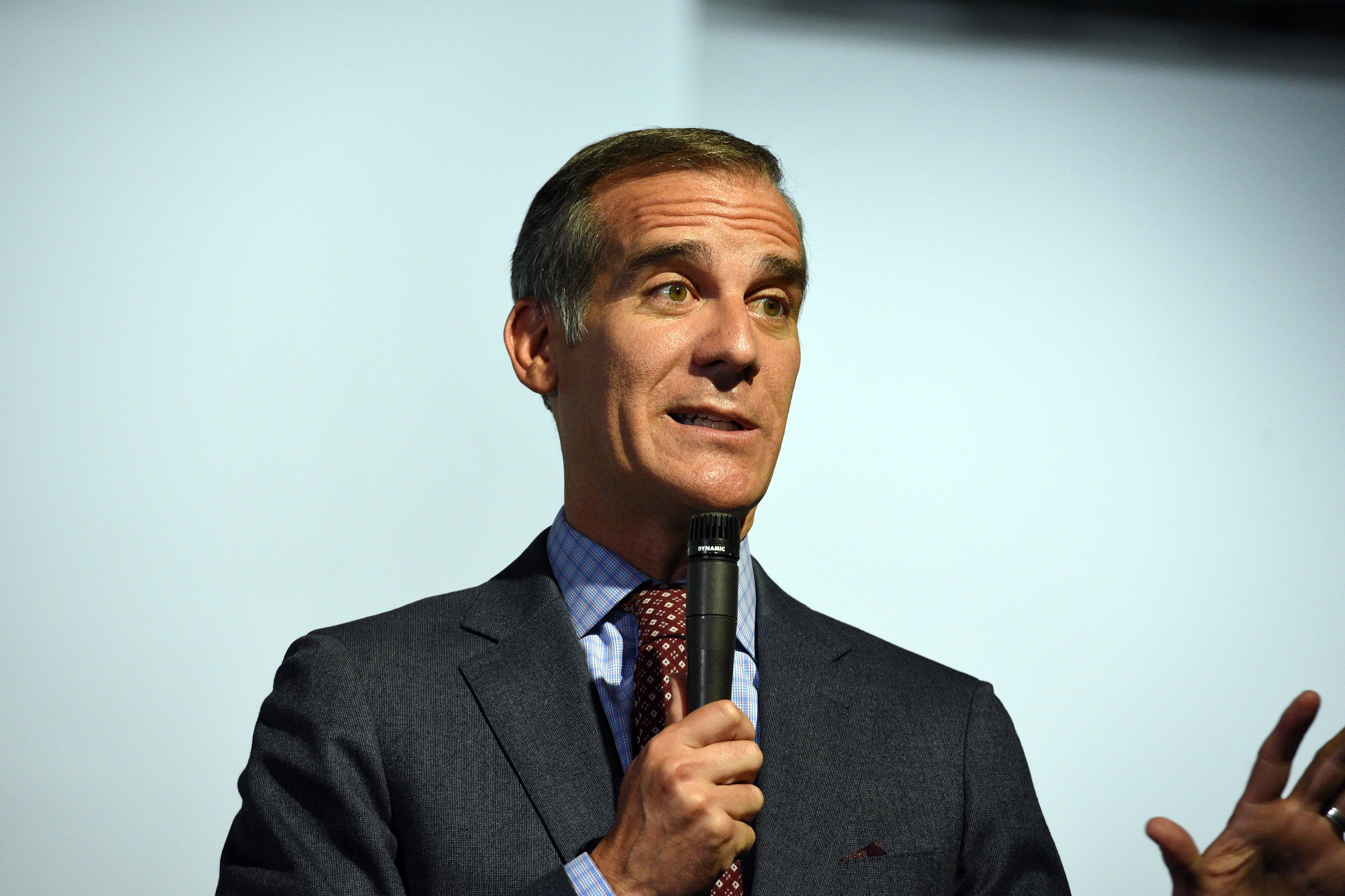 LOS ANGELES, CALIFORNIA - JUNE 04: Los Angeles Mayor Eric Garcetti speaks at St. Joseph Center's 45th anniversary gala party at Petersen Automotive Museum on June 04, 2022 in Los Angeles, California. (Photo by Michael Tullberg/Getty Images)