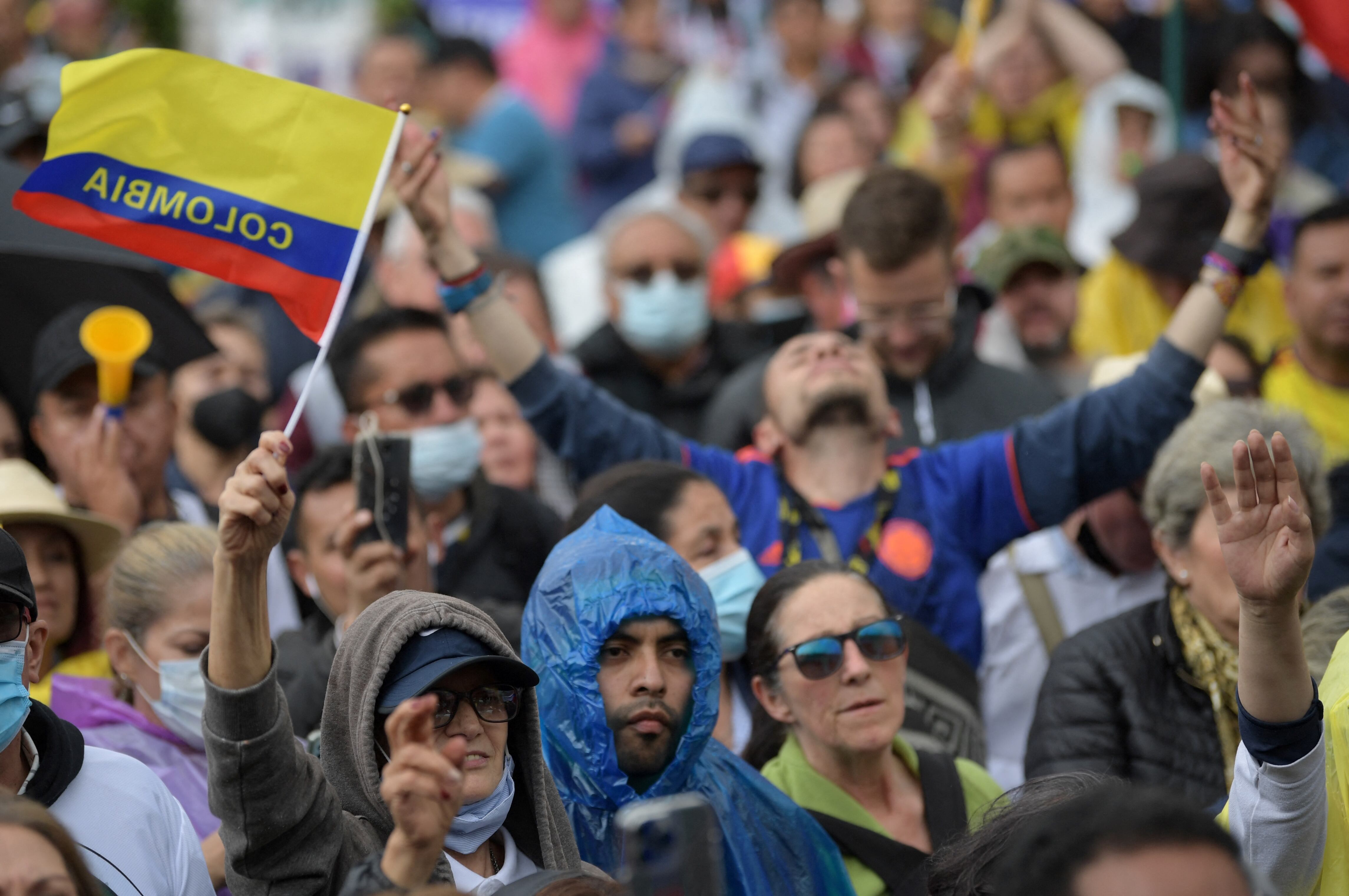People march to protest against a tax reform proposed by the government of leftist President Gustavo Petro, in Bogota, Colombia, on October 29, 2022. (Photo by Raul ARBOLEDA / AFP) (Photo by RAUL ARBOLEDA/AFP via Getty Images)