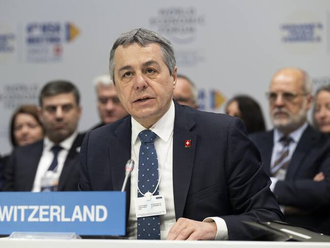 Davos (Switzerland Schweiz Suisse), 14/01/2024.- Swiss Federal Councillor Ignazio Cassis speaks during the 4th meeting of the National Security Advisors (NSA) on the peace formula for Ukraine, in Davos, Switzerland, 14 January 2024. Switzerland and Ukraine are hosting the meeting to discuss the principles for sustainable peace in Ukraine. Russian troops entered Ukrainian territory in February 2022, starting a conflict that has provoked destruction and a humanitarian crisis. (Rusia, Suiza, Ucrania) EFE/EPA/GIAN EHRENZELLER / POOL