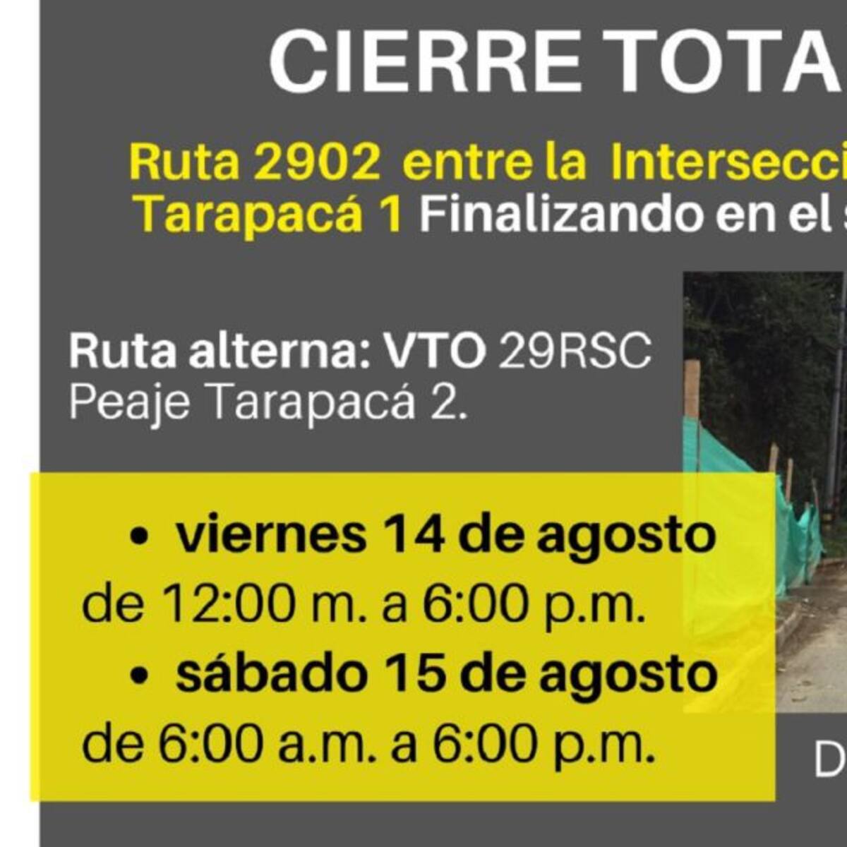 Cierre total en Tarapacá 1, vía Chinchiná – Santa Rosa de Cabal