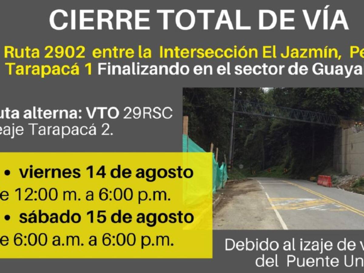 Cierre total en Tarapacá 1, vía Chinchiná – Santa Rosa de Cabal