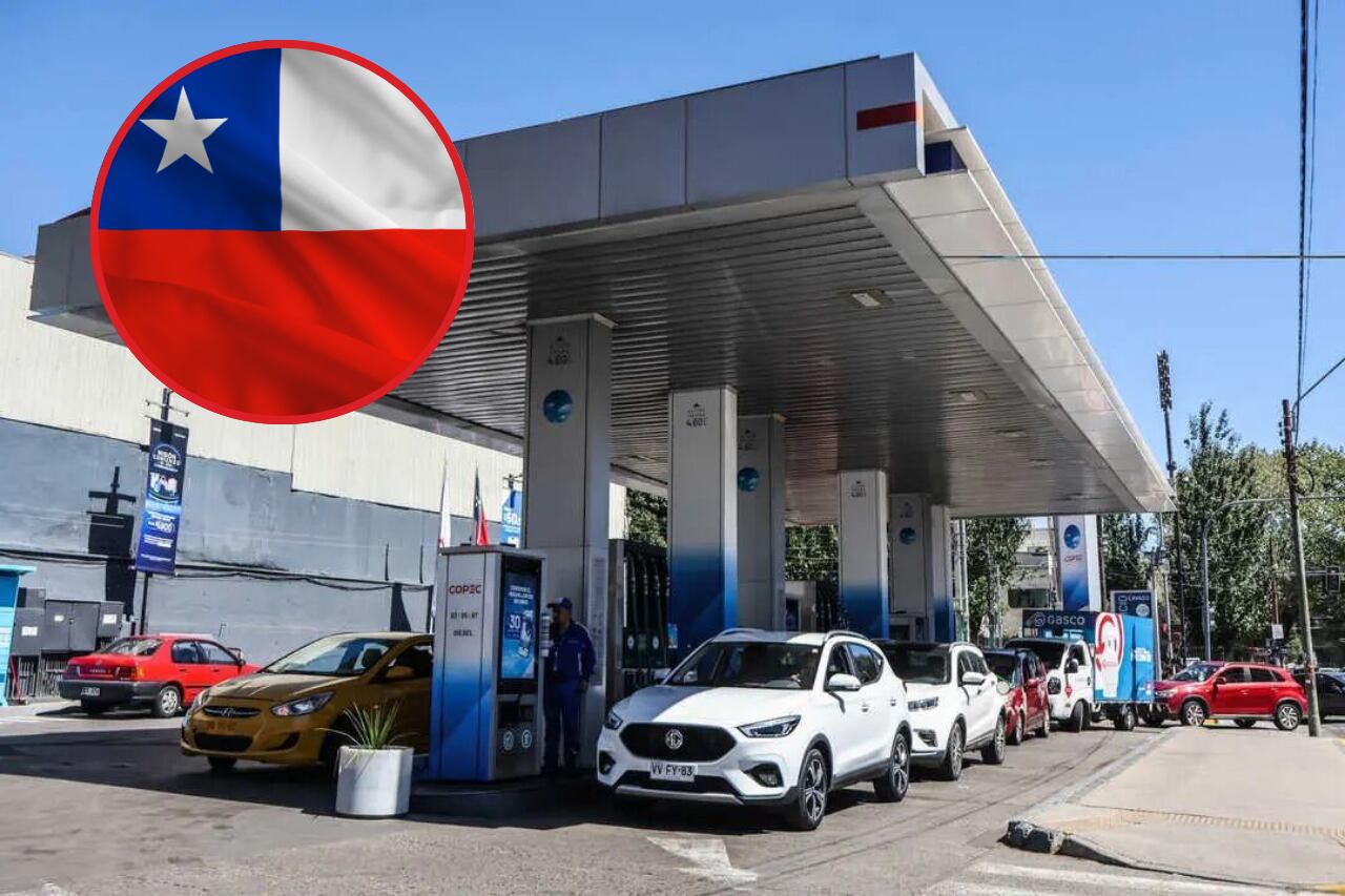 Imagen de referencia. Bandera de Chile y estación de gasolina: Getty Images.