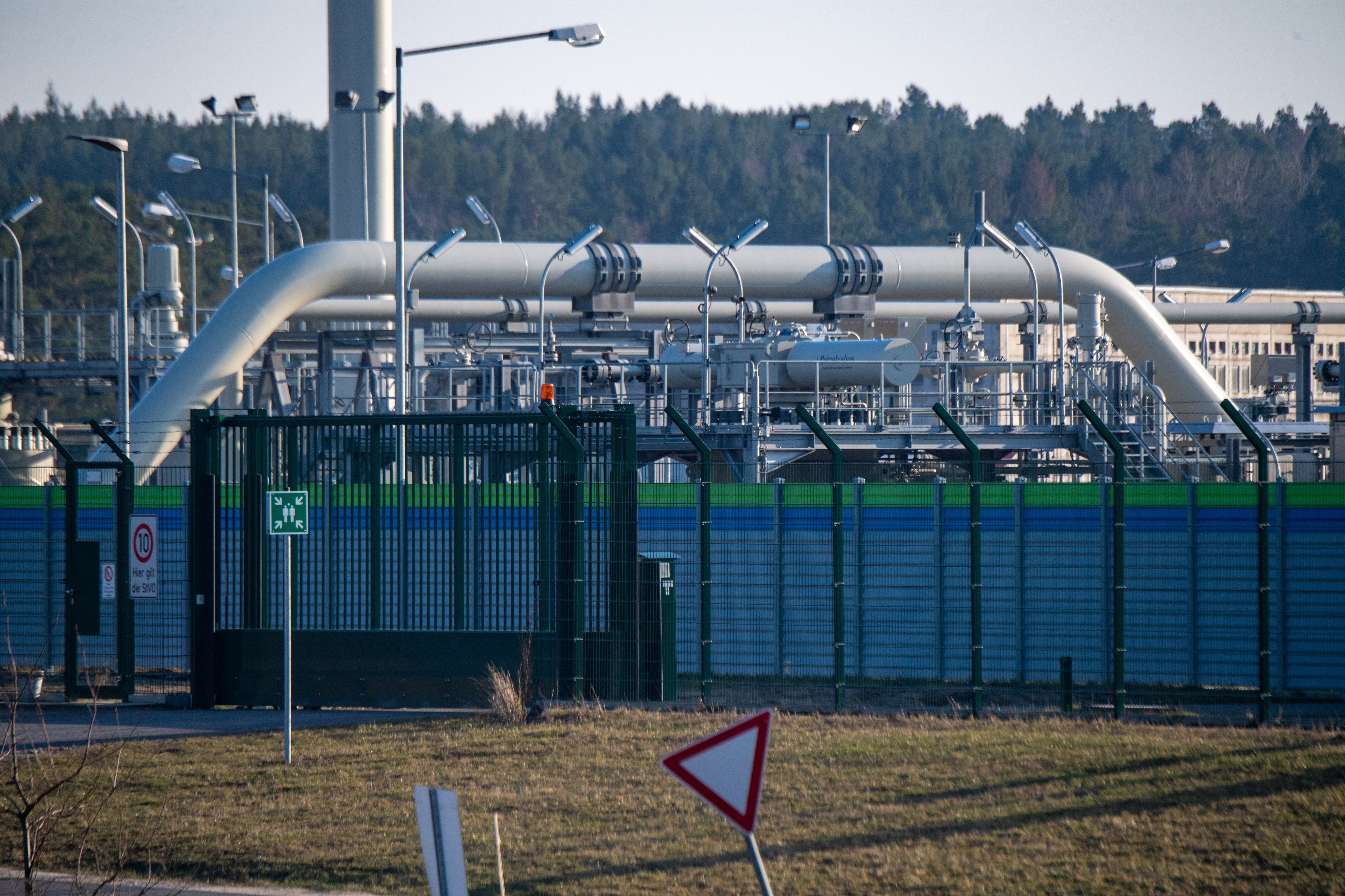 02 March 2022, Mecklenburg-Western Pomerania, Lubmin: View of pipe systems and shut-off devices at the gas receiving station of the Nord Stream 2 Baltic Sea pipeline. Wintershall Dea is no longer pursuing additional projects to produce gas and oil in light of the Russian war of aggression against Ukraine. In addition, the Board of Executive Directors has decided to write off the financing of Nord Stream 2 in the amount of around one billion euros, the company announced on Wednesday. Photo: Stefan Sauer/dpa (Photo by Stefan Sauer/picture alliance via Getty Images)
