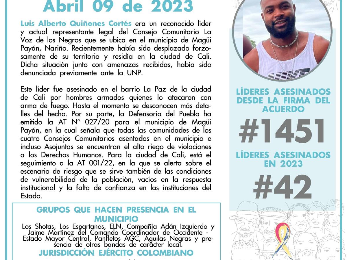 Representante legal de un Consejo Comunitario de Nariño fue asesinado en Cali