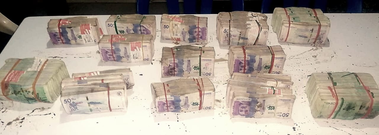 Dinero incautado en el parque natural Sanquianga. Foto: Fuerza de Tarea Hercúles