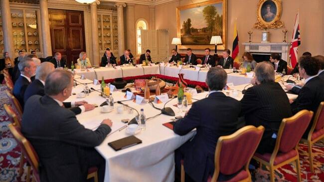 Reunión de Santos con empresarios británicos. Foto: Presidencia.