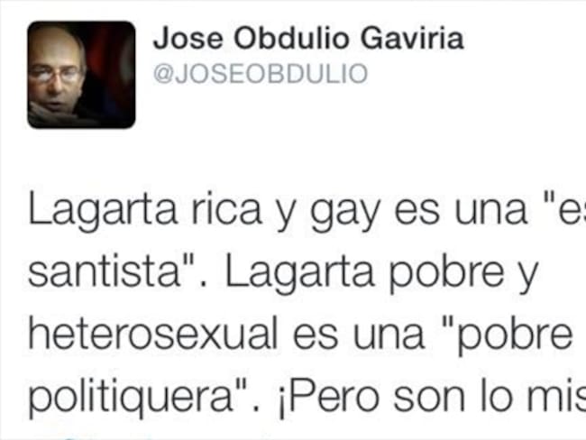 Rechazo en redes sociales a trino homofóbico de José Obdulio Gaviria