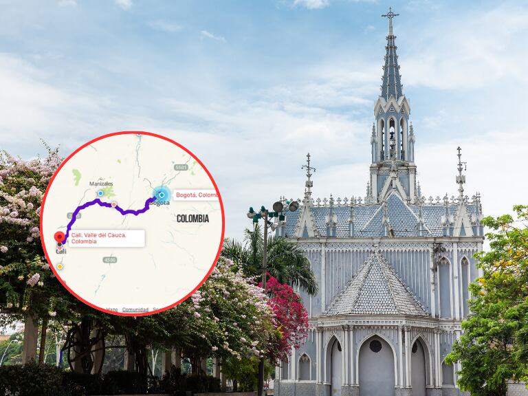 Iglesia Ermita (Getty Images) / Mapa de la ruta terrestre entre Cali y Bogotá