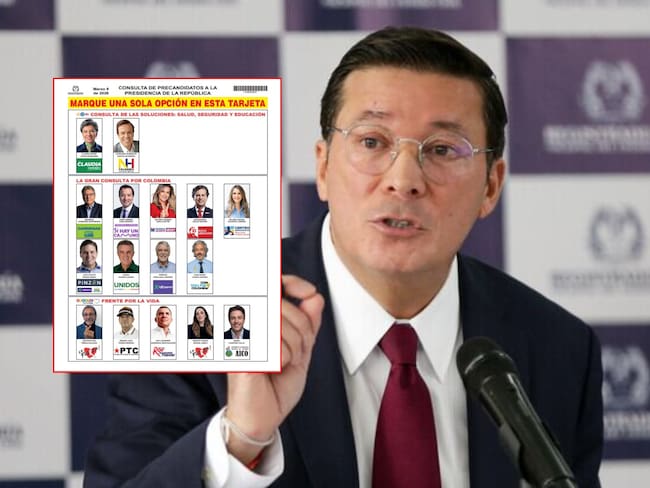 Hernán Penagos y tarjetón de candidatos presidenciales. Fotos: (Colprensa - Catalina Olaya)