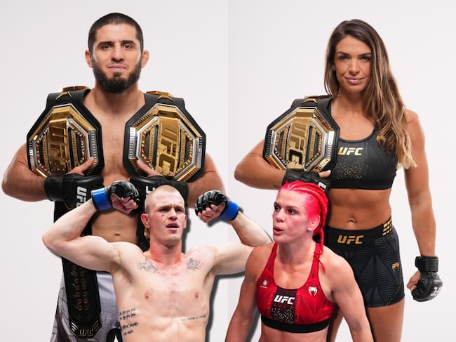 Arriba, los campeones de la UFC Islam Makhachev (izquierda) y Mackenzie Dern (derecha). Abajo, Ian Machado Garry (izquierda) y Gillian Robertson (derecha). Fotos: Getty Images.