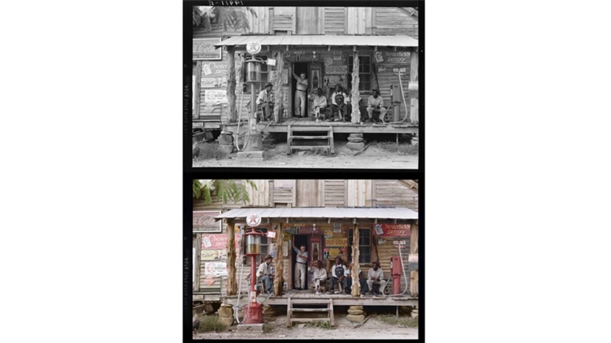 Lloyd asegura que una de sus fuentes de inspiración fue Sanna Dullaway, quien en su opinión, con su técnica de coloreado ha logrado dar una impresión más realista a las fotografías. Lloyd cree que en los próximos meses su compañía Dynamichrome se expandirá dado el gran interés que hay por las fotografías coloreadas. (Foto en blanco y negro tomada en 1941 por Arthur Siegel, cortesía de la Librería del Congreso de EE.UU. / Foto en color: Jordan J. Lloyd / Dynamichrome).