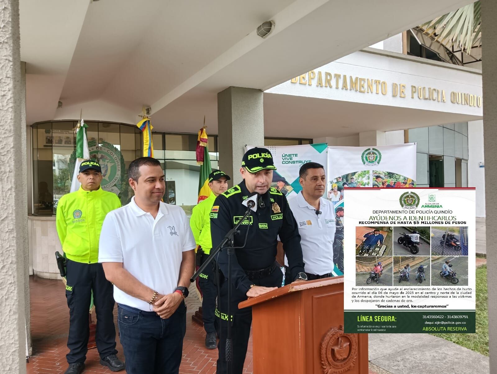 Secretario del interior del Quindío, comandante Policía, secretario de gobierno de Armenia. Fotos: Adrián Trejos/ cortesía Policía
