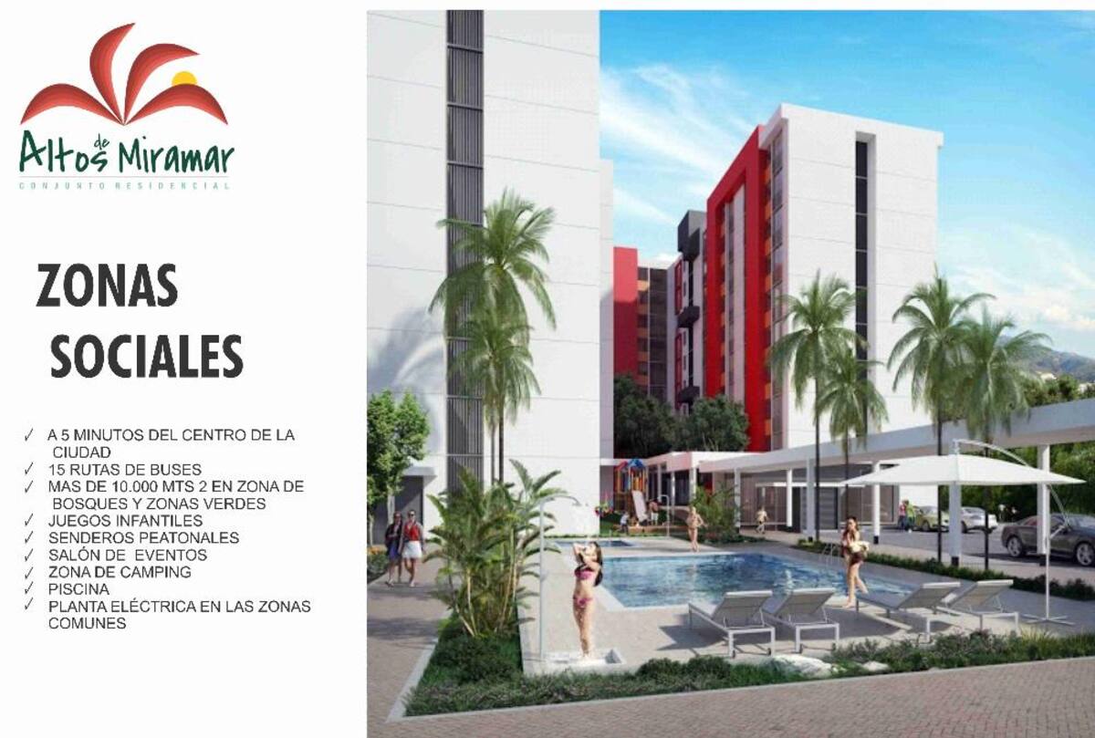 Conjunto de apartamentos con piscina, ascensor, una hectárea de zonas verdes y vista al nevado. A solo cinco minutos del centro de Ibagué.