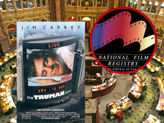 Imagen Sala de lectura principal de la Biblioteca del Congreso de EE. UU. - Foto getty images, poster promocional película 'The Truman Show' y logo del Registro Nacional de Cine