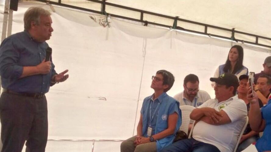 Secretario general de la ONU recorre zonas de reincorporación en el Meta. Foto: Twitter: @MisionONUCol