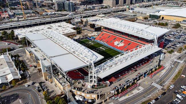 Aerial view of BMO Field stadium. Toronto, Canada - September 22, 2025.
