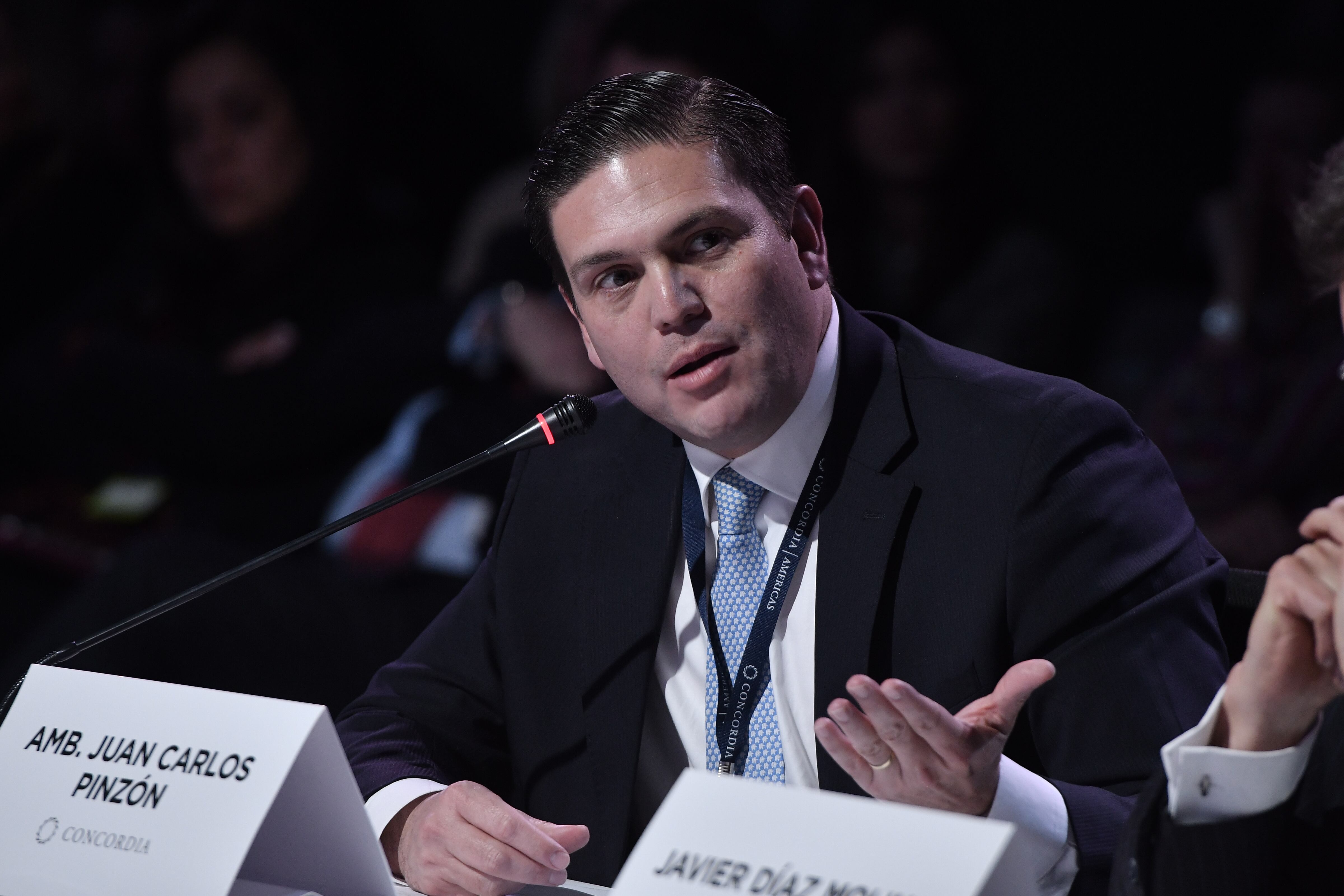 BOGOTA, COLOMBIA - JULY 17: Juan Carlos Pinzon speaks during the panel 'Economy and Trade: Colombia in the Global Spotlight' as part of the 2018 Concordia Americas Summit day 2 at Agora Bogota Convention Center on July 17, 2018 in Bogota, Colombia. (Photo by Gabriel Aponte/Getty Images for Concordia Americas Summit)