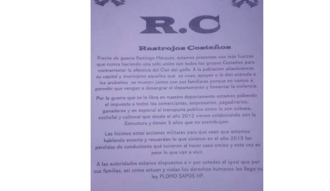 Panfleto entregado a conductor