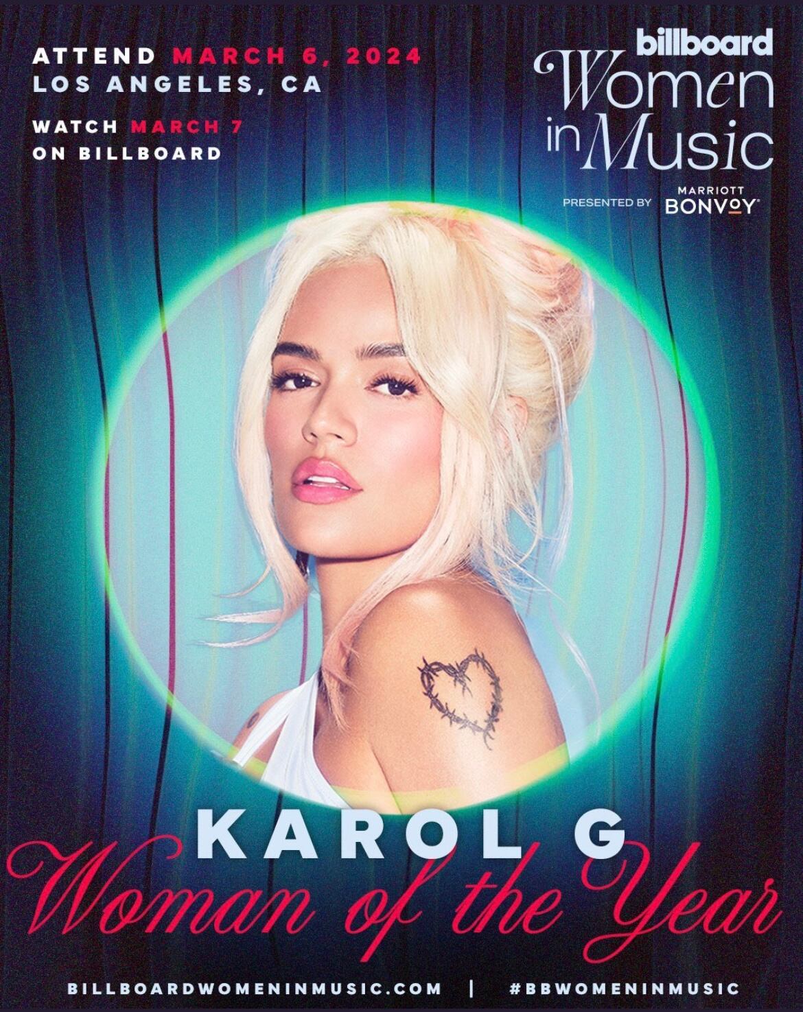 Karol G nombrada como la Mujer del Año 2024 por la revista Billboard.