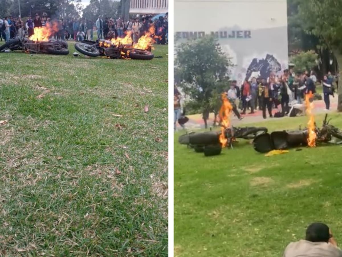 Violencia en la Universidad Nacional: queman motos de vigilancia en medio de disturbios en Bogotá