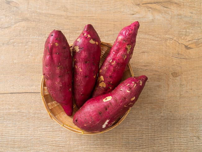 fresh Japanese sweet potatoes on basket