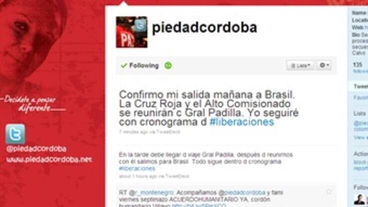 Piedad Córdoba viajará este viernes a la una de la tarde a Brasil