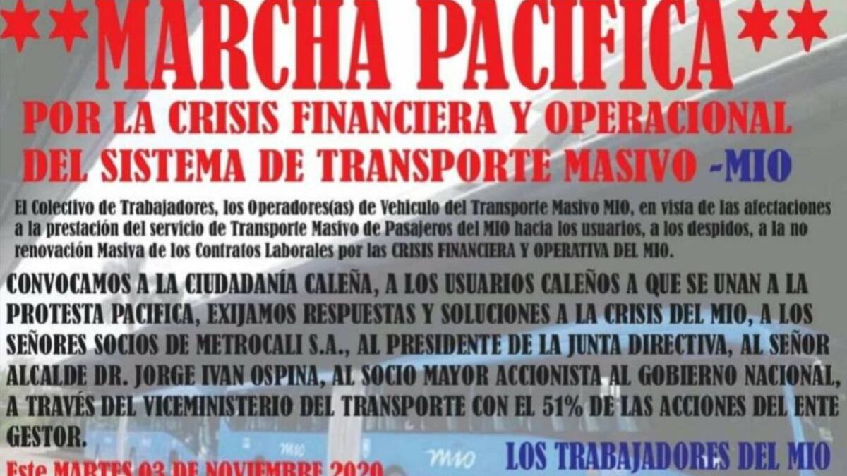 Operadores y trabajadores del MIO convocan una marcha pacífica este martes