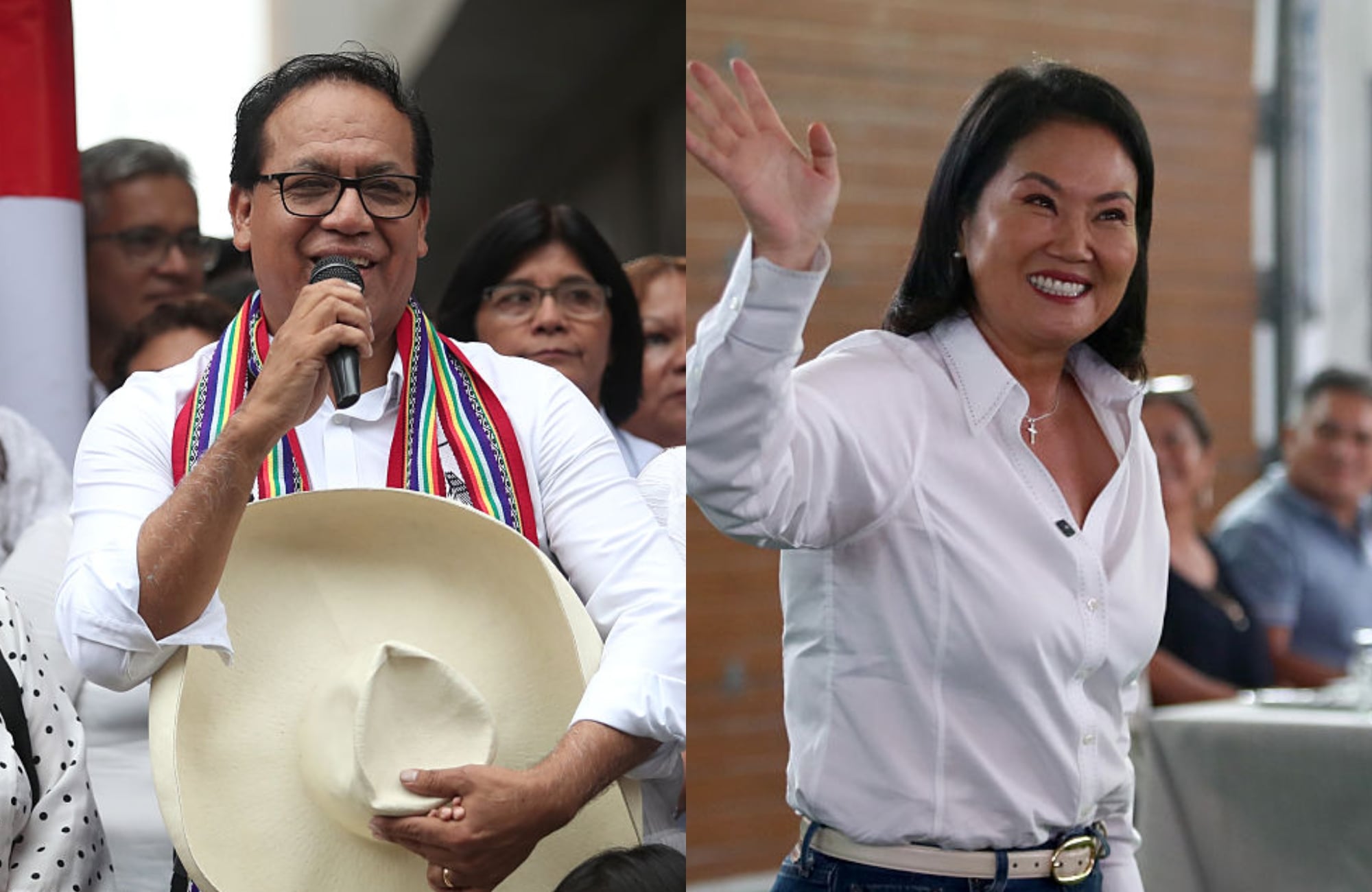 Roberto Sánchez y Keiko Fujimori. Fotos: (Photo by Getty Images/Getty Images) / (Photo by Raul Sifuentes/Getty Images)