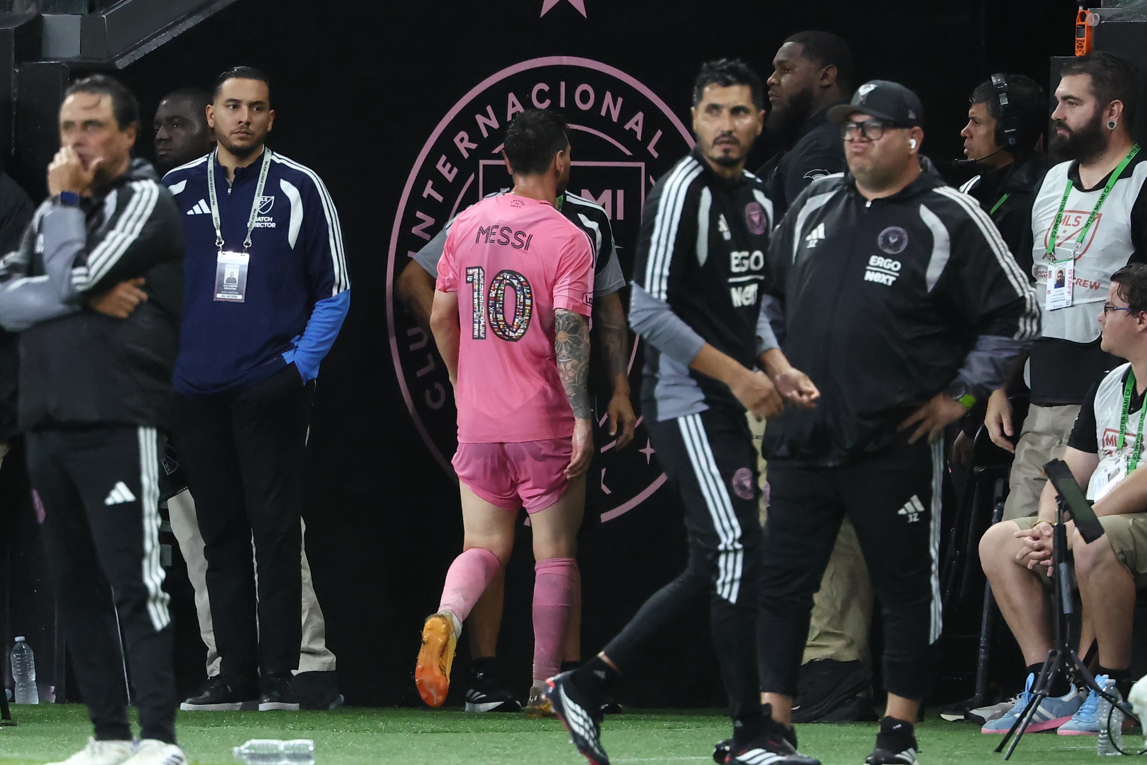 MIAMI, FL - MAY 24: Inter Miami CF midfielder Leo Messi (10) walks into the locker room part way through the second half during the match between Philadelphia Union and Inter Miami CF on Sunday, May 24, 2026 at Nu Stadium in Miami, FL (Photo by Peter Joneleit/Icon Sportswire via Getty Images)