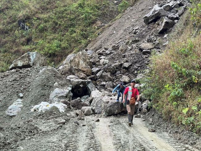 Derrumbe de piedras en zona rural de Génova, Quindío, Foto: Cortesía alcaldía de Génova