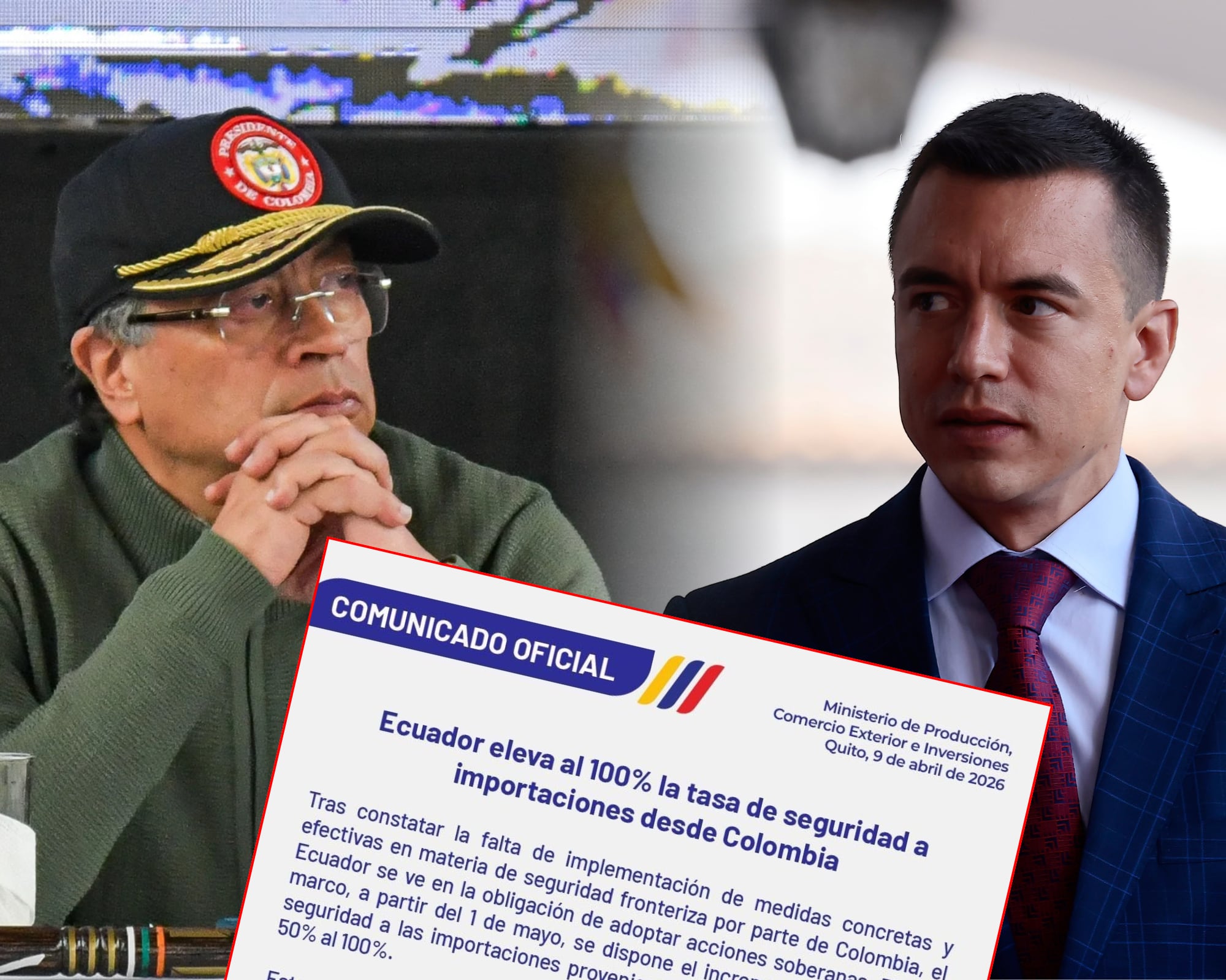 El gobierno ecuatoriano asegura que los aranceles suben del 50% al 100% porque Colombia no ha implementado medidas para garantizar la seguridad en la frontera. 
(Foto:   Caracol Radio / Getty/ Cortesía)