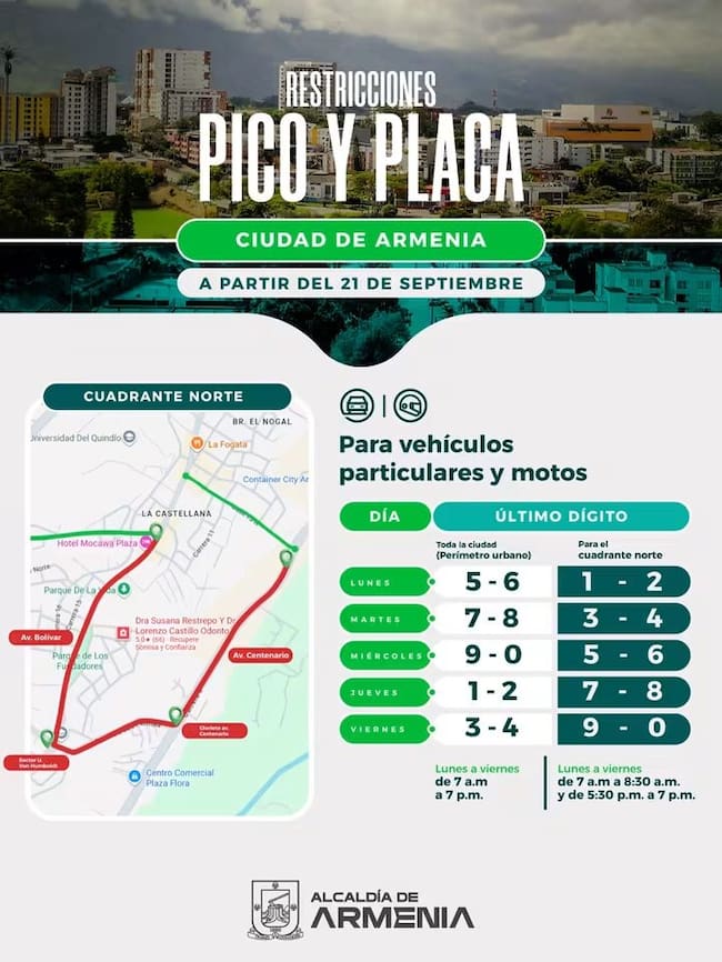 Nuevo pico y placa en el norte de Armenia por horas. Foto: Cortesía Alcaldía de Armenia