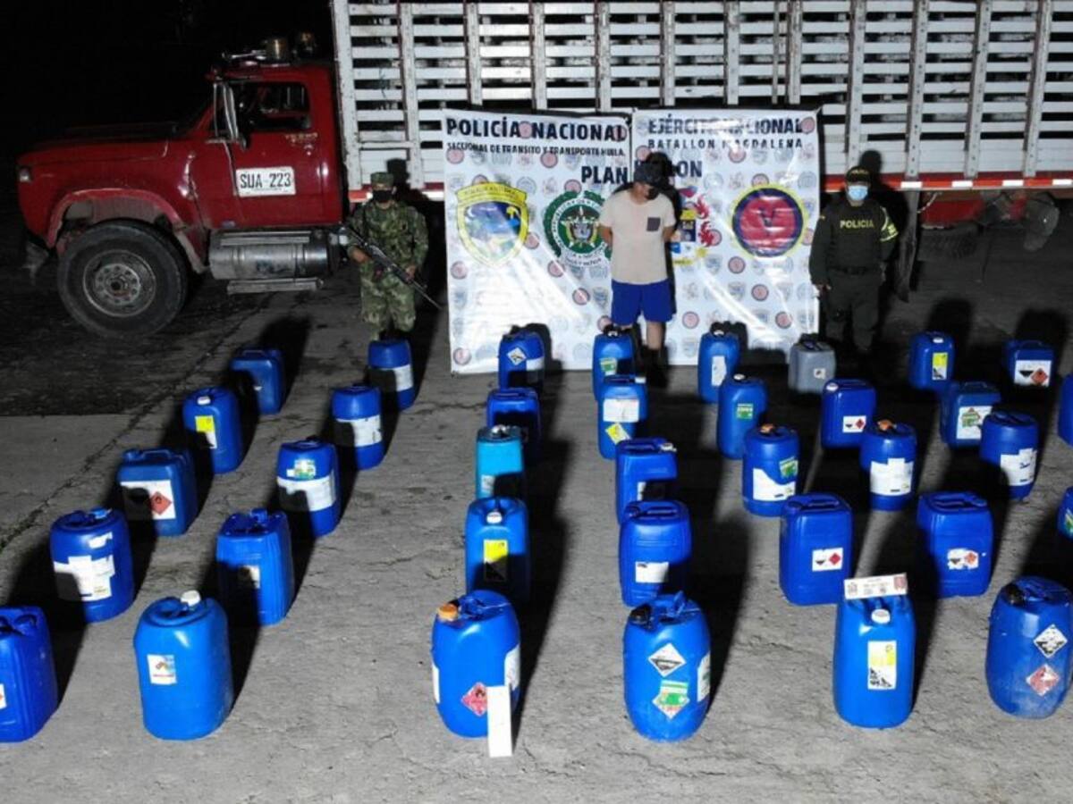 En el Huila, incautan químicos para la producción de estupefacientes